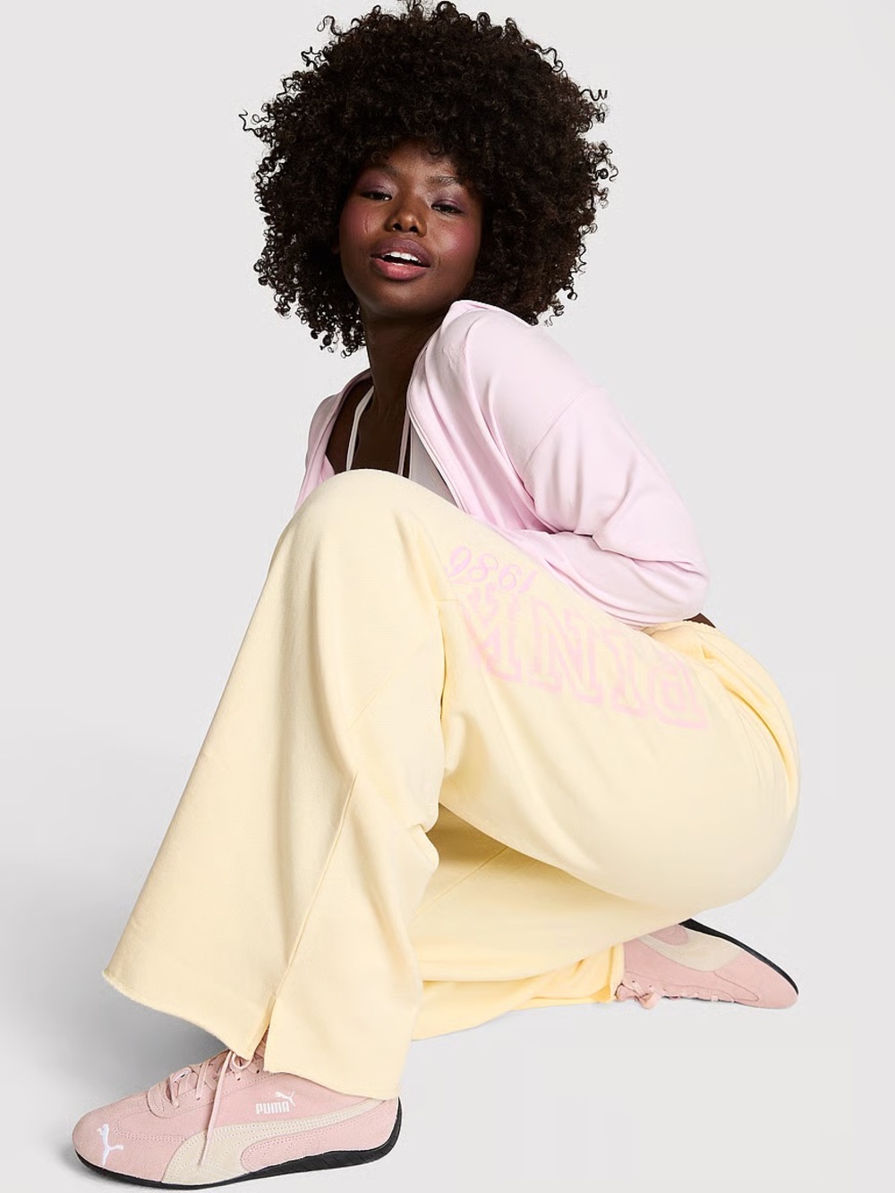 Nwot VS PINK Campus Wide Leg Sweatpants pink and yellow